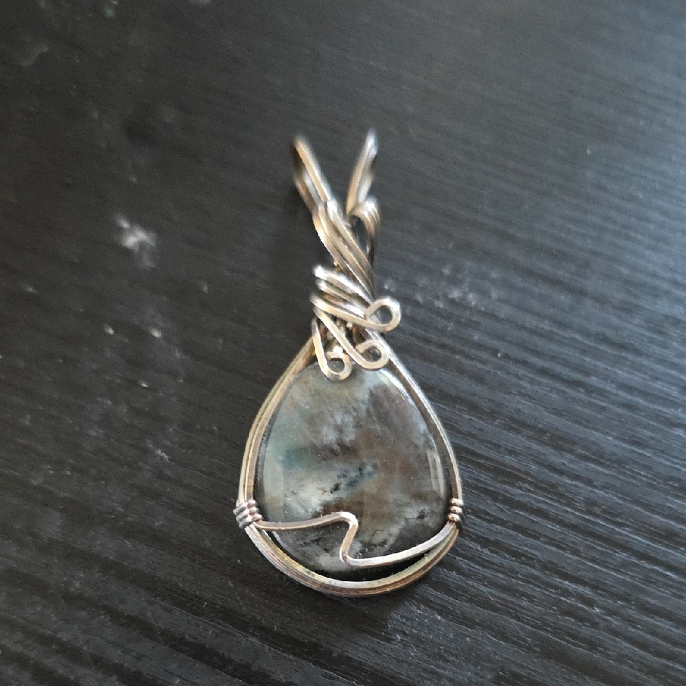 Artisan Silver Wire-Wrapped And Labradorite Charm 2in X 3/4in